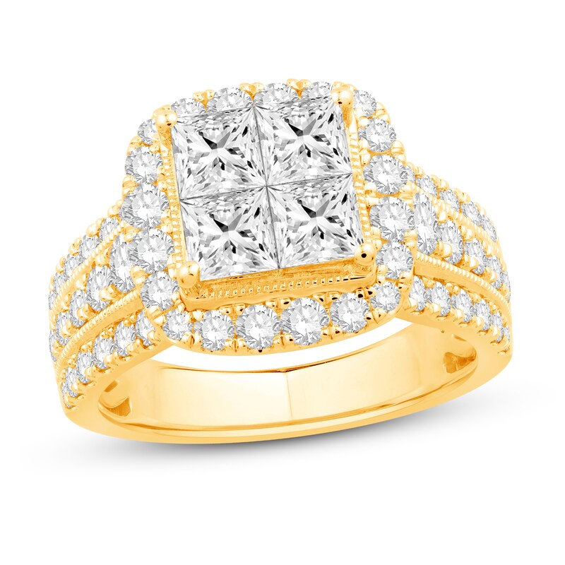 Main Image 1 of Diamond Engagement Ring 3 ct tw Princess/Round 14K Yellow Gold