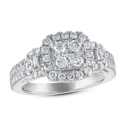 Diamond Engagement Ring 1-1/8 ct tw Round/Baguette 14K White Gold