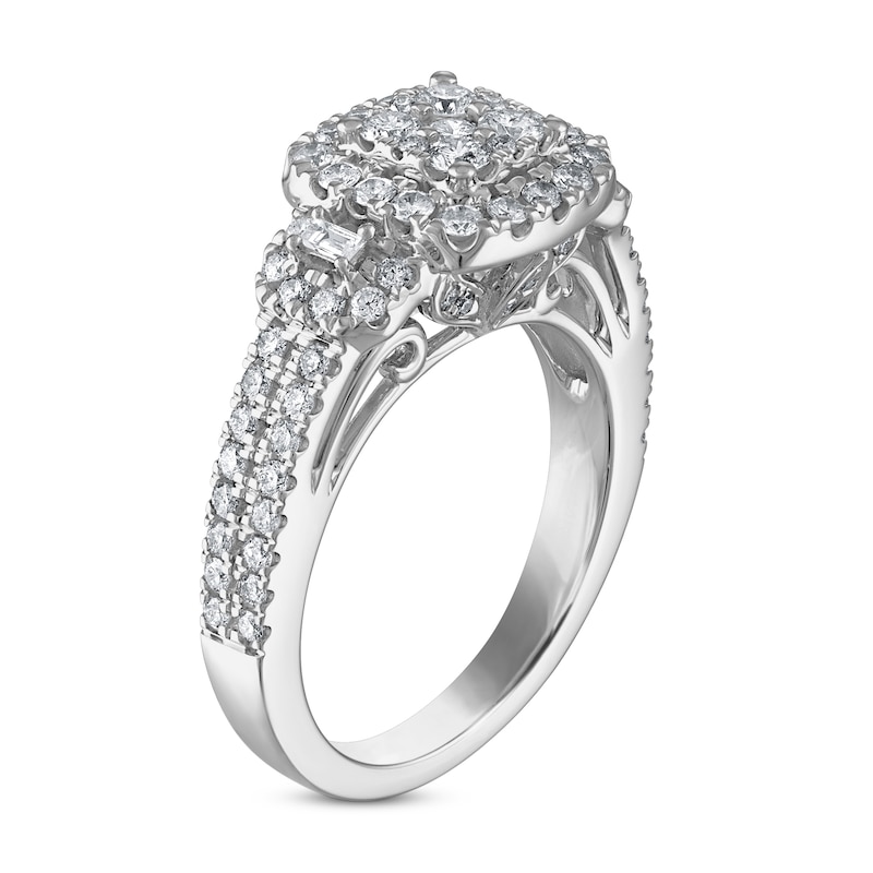 Diamond Engagement Ring 1-1/8 ct tw Round/Baguette 14K White Gold