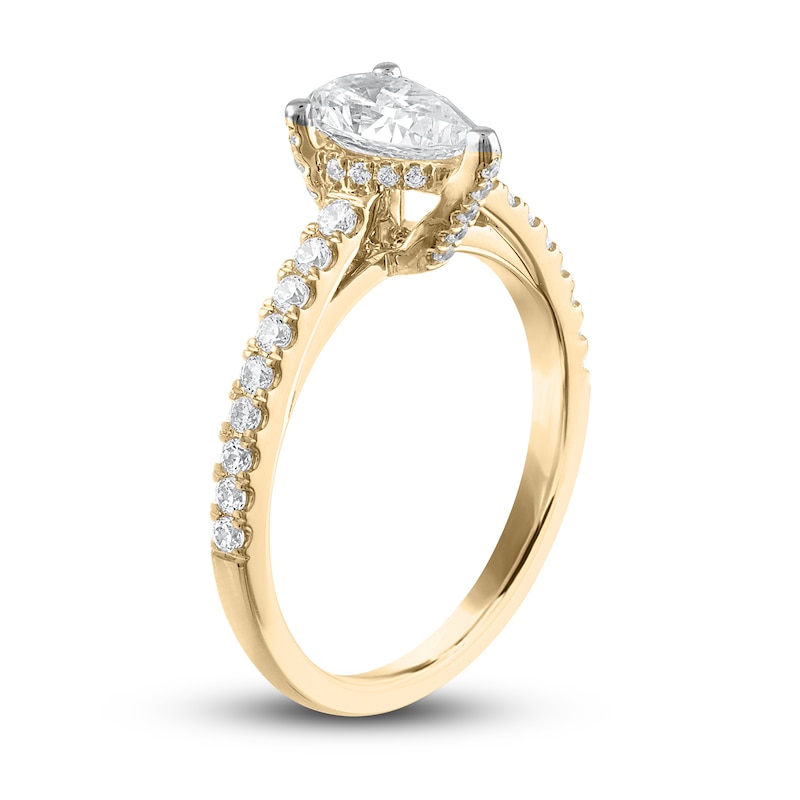 Main Image 2 of Diamond Engagement Ring 1-1/3 ct tw Pear-shaped/Round 14K Yellow Gold