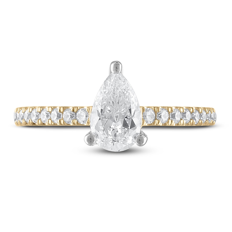 Main Image 3 of Diamond Engagement Ring 1-1/3 ct tw Pear-shaped/Round 14K Yellow Gold