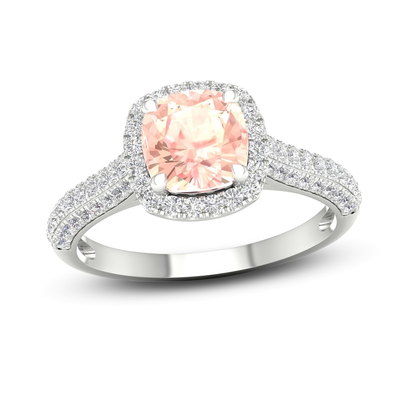 Natural Morganite Engagement Ring 1/2 ct tw Round/Cushion 14K White Gold with 360