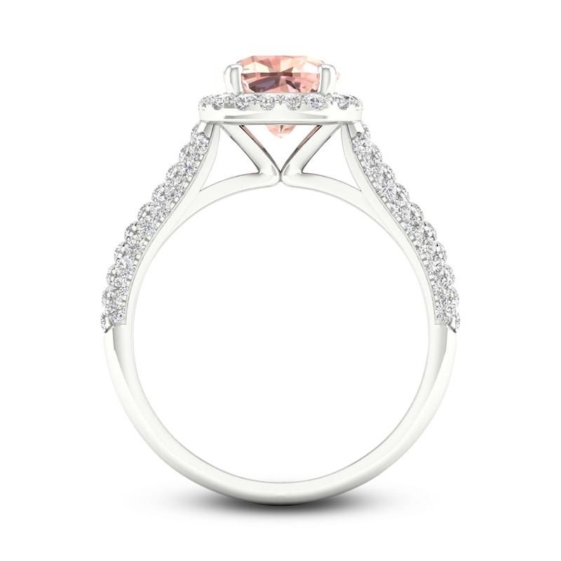 Main Image 3 of Natural Morganite Engagement Ring 1/2 ct tw Round/Cushion 14K White Gold