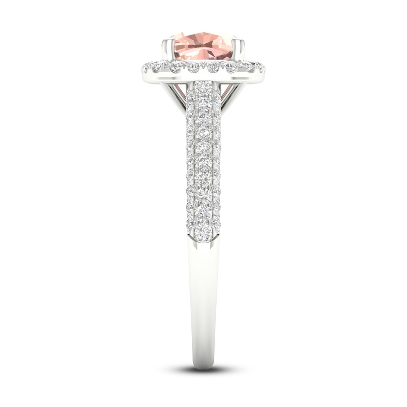 Main Image 4 of Natural Morganite Engagement Ring 1/2 ct tw Round/Cushion 14K White Gold
