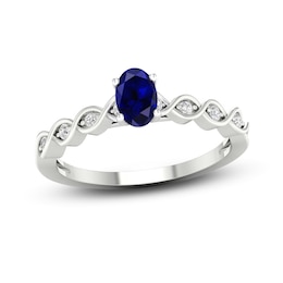 Natural Blue Sapphire Engagement Ring 1/15 ct tw Round 14K White Gold