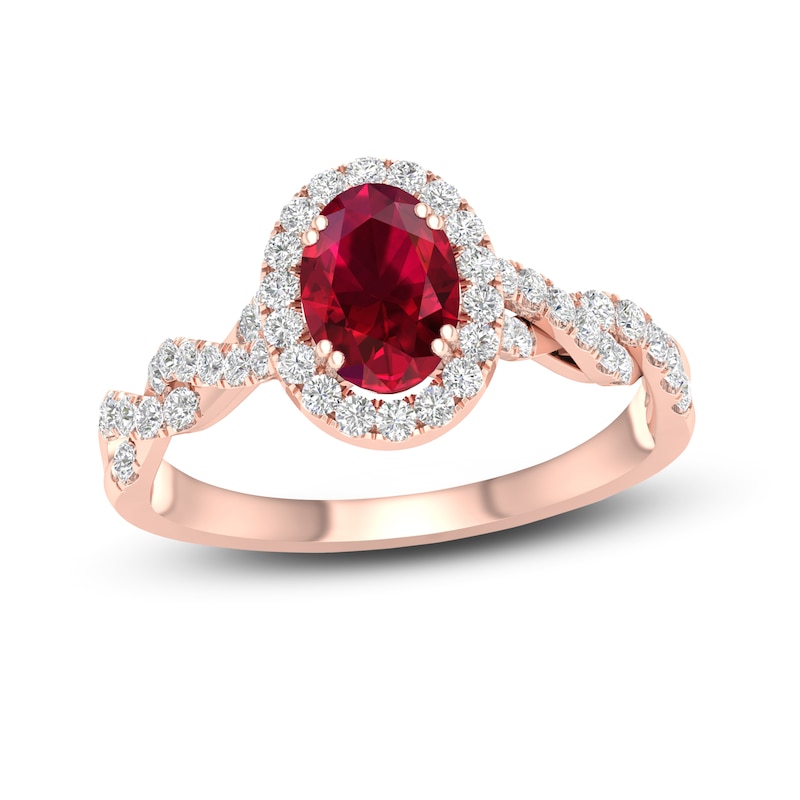 Main Image 1 of Natural Ruby Engagement Ring 1/3 ct tw Round 14K Rose Gold