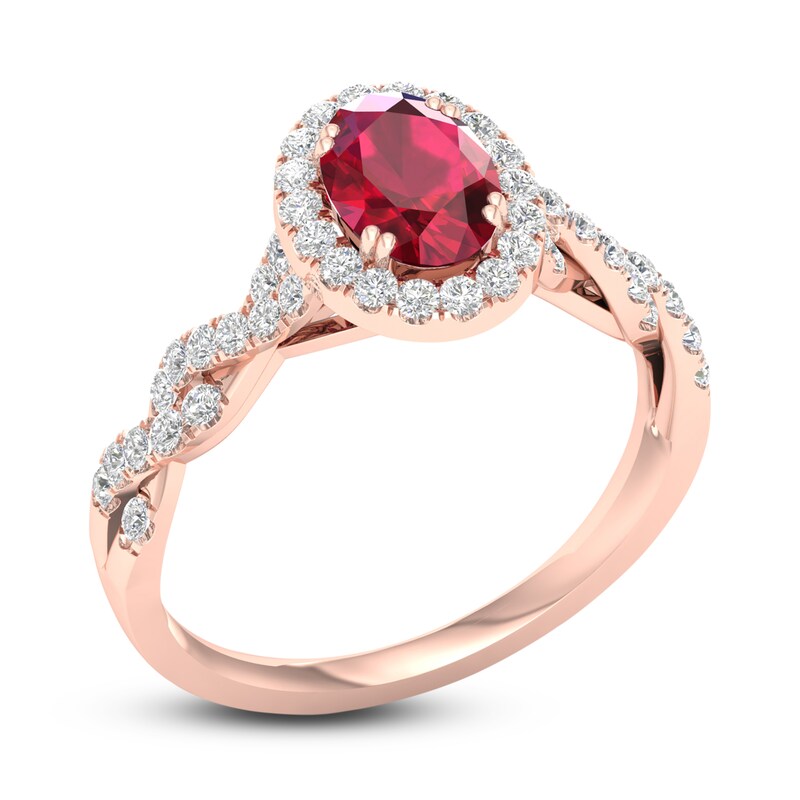 Main Image 2 of Natural Ruby Engagement Ring 1/3 ct tw Round 14K Rose Gold