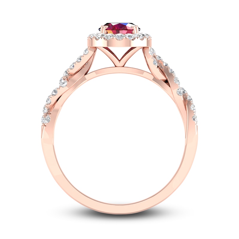 Main Image 3 of Natural Ruby Engagement Ring 1/3 ct tw Round 14K Rose Gold
