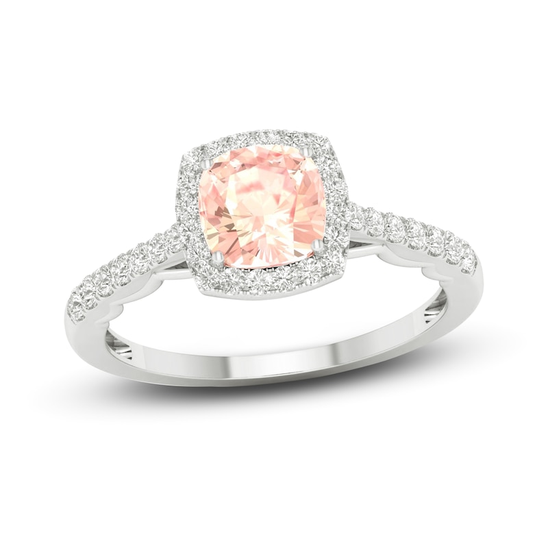 Natural Morganite Engagement Ring 1/4 ct tw Round/Cushion 14K White Gold