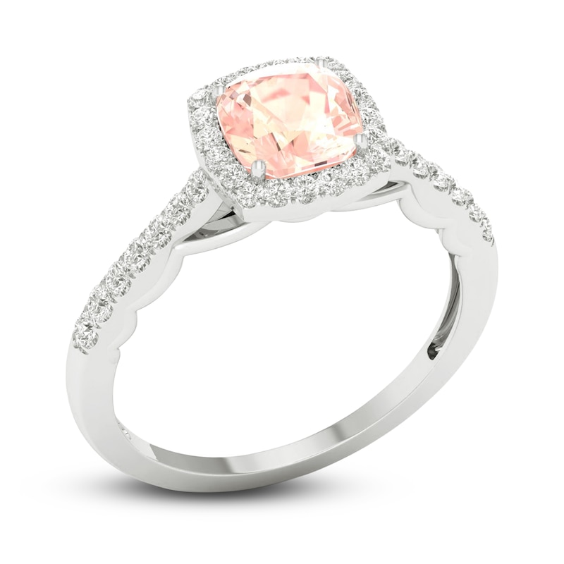 Main Image 2 of Natural Morganite Engagement Ring 1/4 ct tw Round/Cushion 14K White Gold