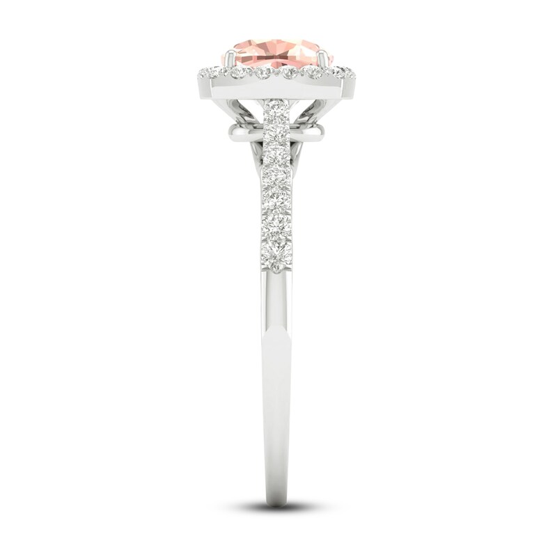 Main Image 4 of Natural Morganite Engagement Ring 1/4 ct tw Round/Cushion 14K White Gold