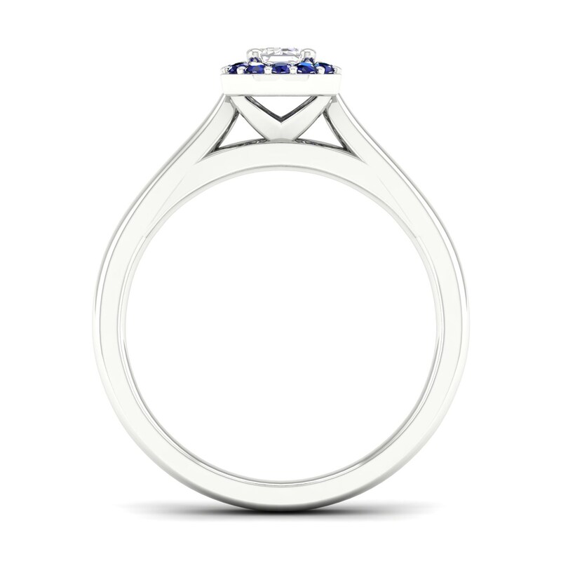 Main Image 3 of Diamond & Natural Blue Sapphire Engagement Ring 1/4 ct tw Emerald-cut 14K White Gold