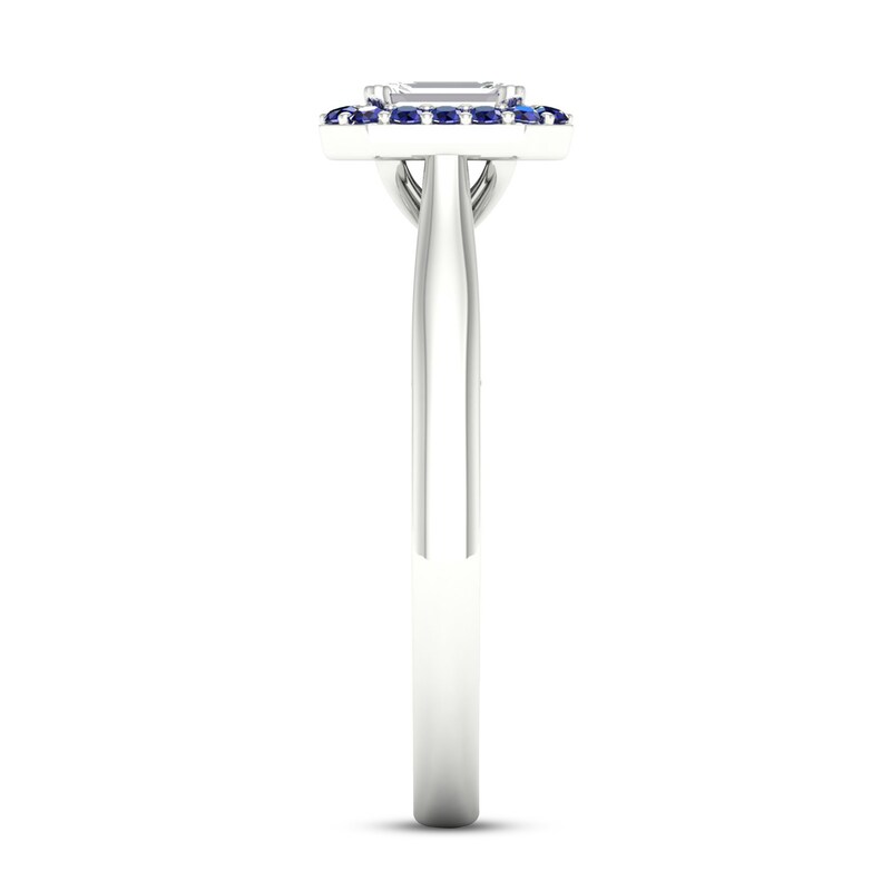 Main Image 4 of Diamond & Natural Blue Sapphire Engagement Ring 1/4 ct tw Emerald-cut 14K White Gold