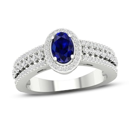 Diamond & Natural Blue Sapphire Engagement Ring 1/3 ct tw Round 14K White Gold