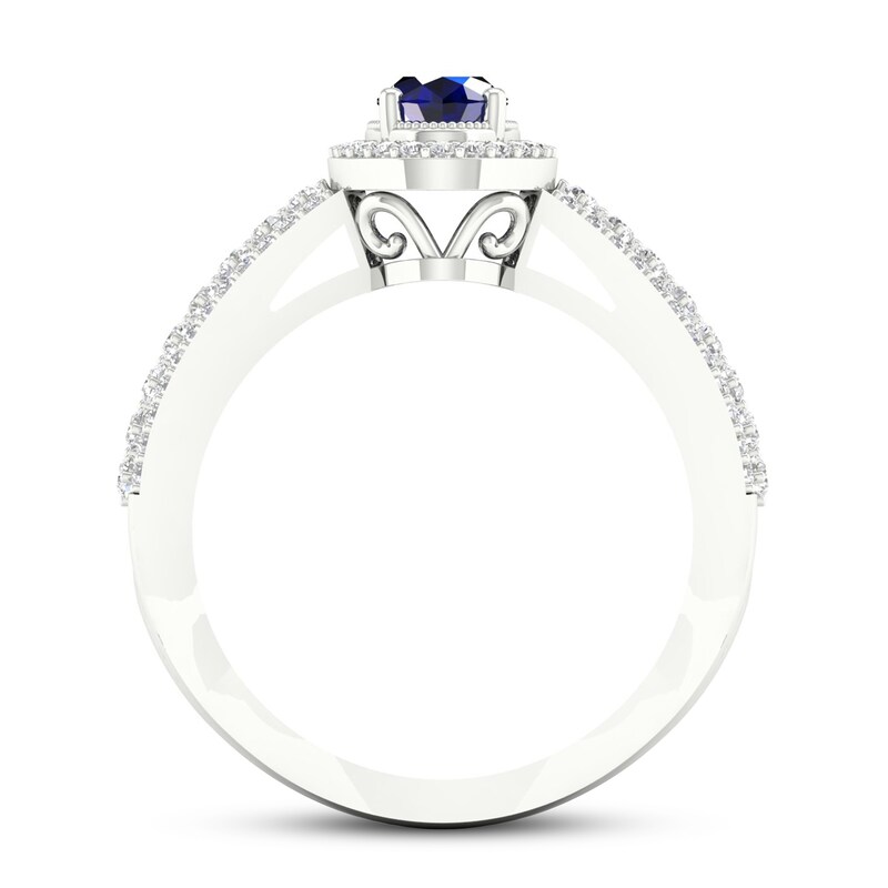 Main Image 3 of Diamond & Natural Blue Sapphire Engagement Ring 1/3 ct tw Round 14K White Gold