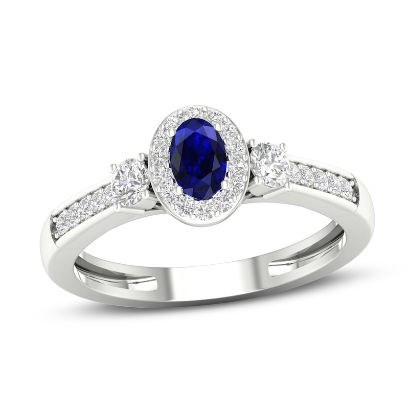 Main Image 1 of Diamond & Natural Blue Sapphire Engagement Ring 1/5 ct tw Round 14K White Gold