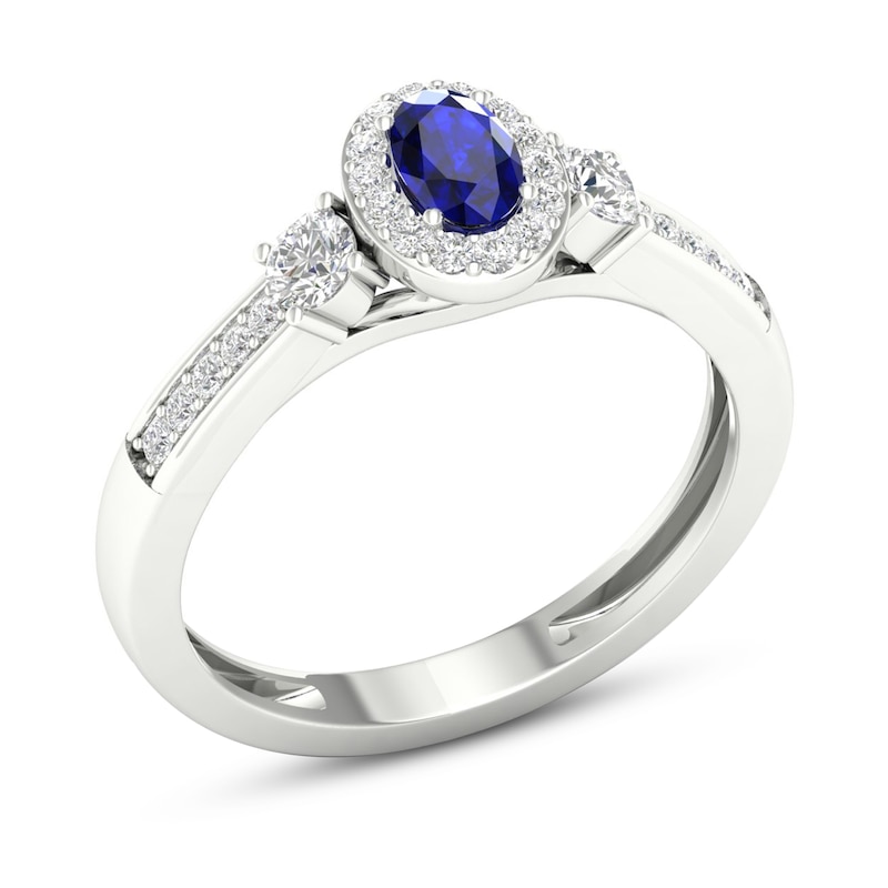 Main Image 2 of Diamond & Natural Blue Sapphire Engagement Ring 1/5 ct tw Round 14K White Gold