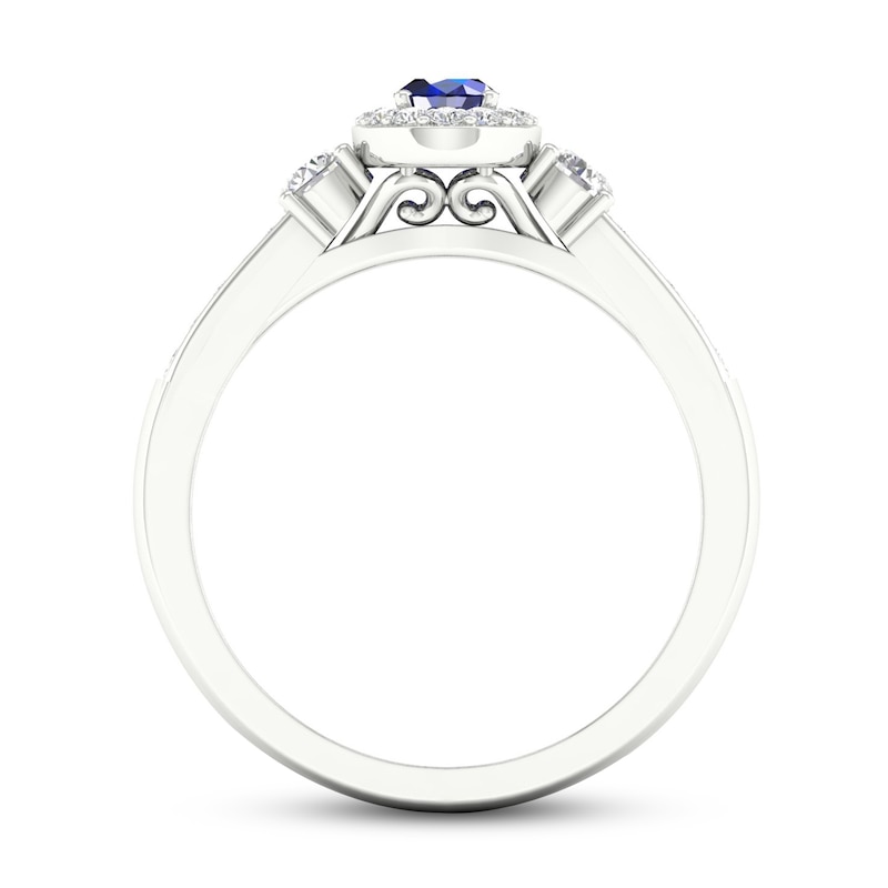 Main Image 3 of Diamond & Natural Blue Sapphire Engagement Ring 1/5 ct tw Round 14K White Gold