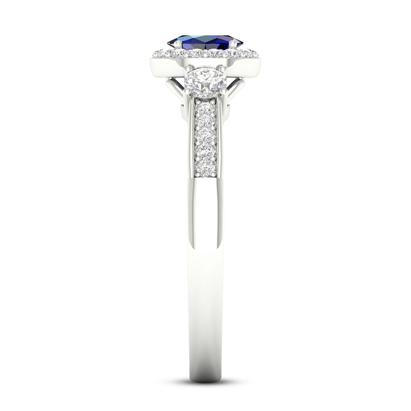 Diamond & Natural Blue Sapphire Engagement Ring 1/5 ct tw Round 14K ...