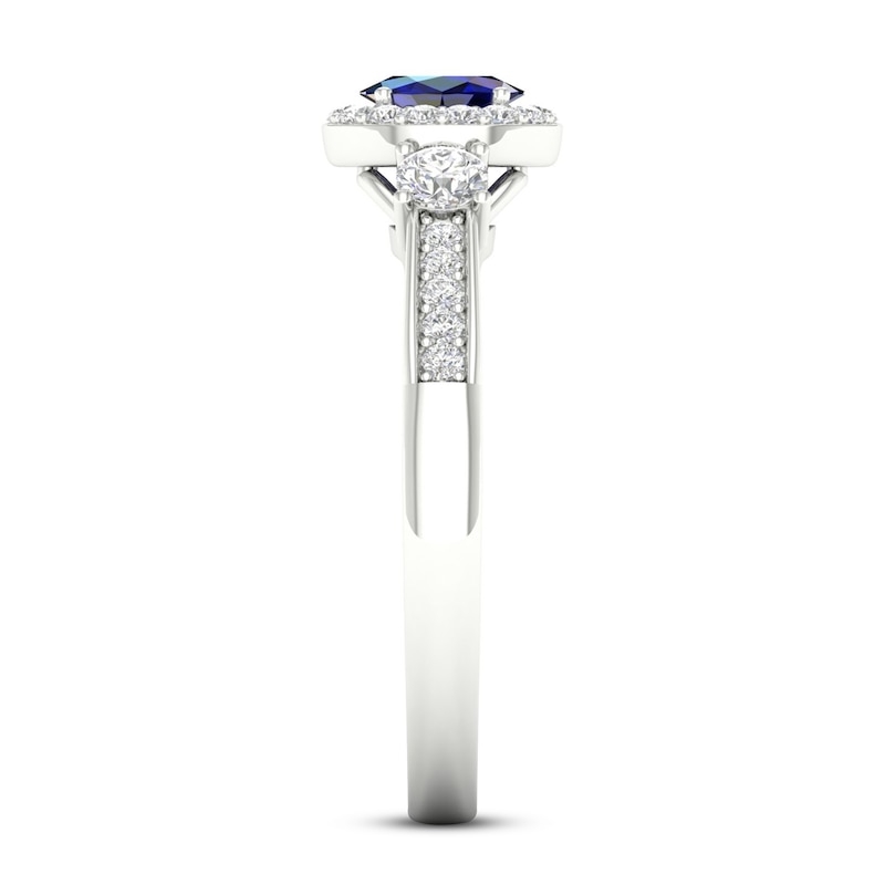 Main Image 4 of Diamond & Natural Blue Sapphire Engagement Ring 1/5 ct tw Round 14K White Gold
