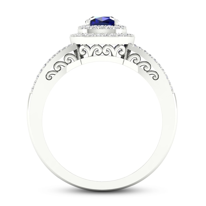 Main Image 3 of Diamond & Natural Blue Sapphire Engagement Ring 1/4 ct tw Cushion 14K White Gold