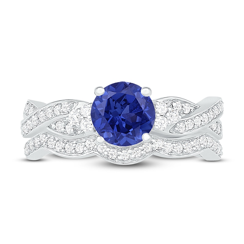 Main Image 2 of Natural Blue Sapphire Bridal Set 3/8 ct tw Diamonds 14K White Gold