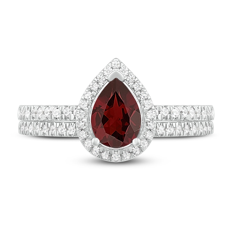 Natural Garnet Bridal Set 1/3 ct tw Diamonds 14K White Gold