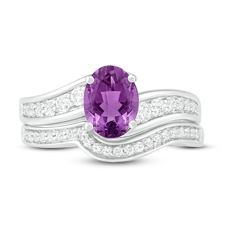 Main Image 2 of Natural Amethyst Bridal Set 3/8 ct tw Diamonds 14K White Gold