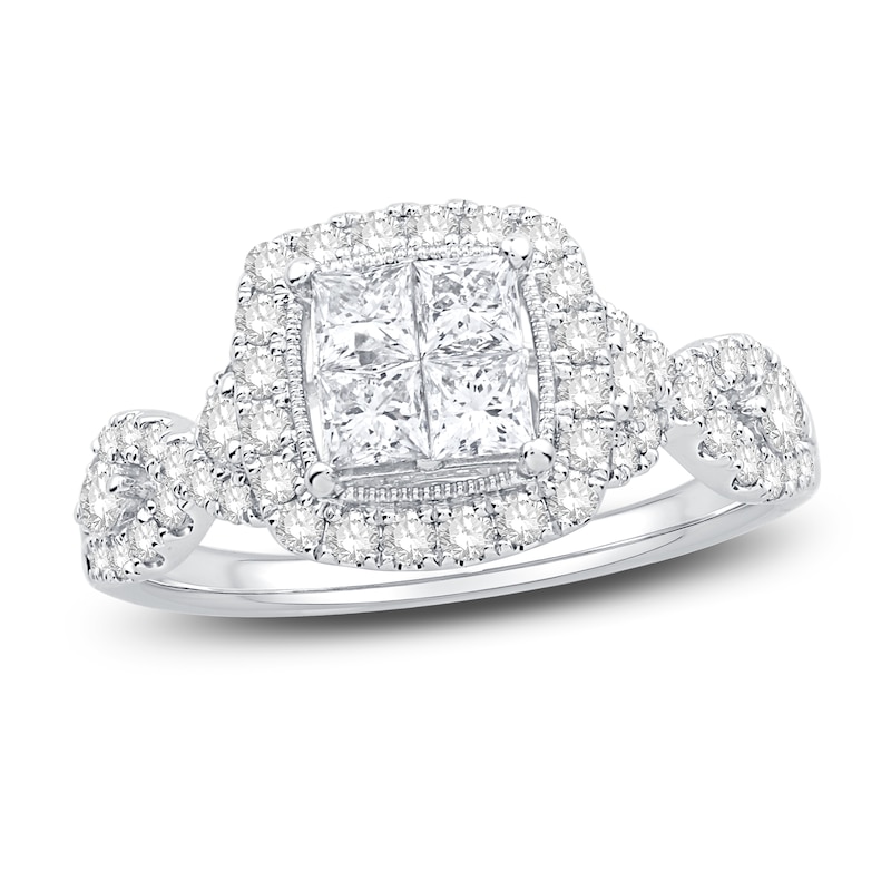Main Image 1 of Diamond Engagement Ring 1-1/3 ct tw Round/Princess 14K White Gold
