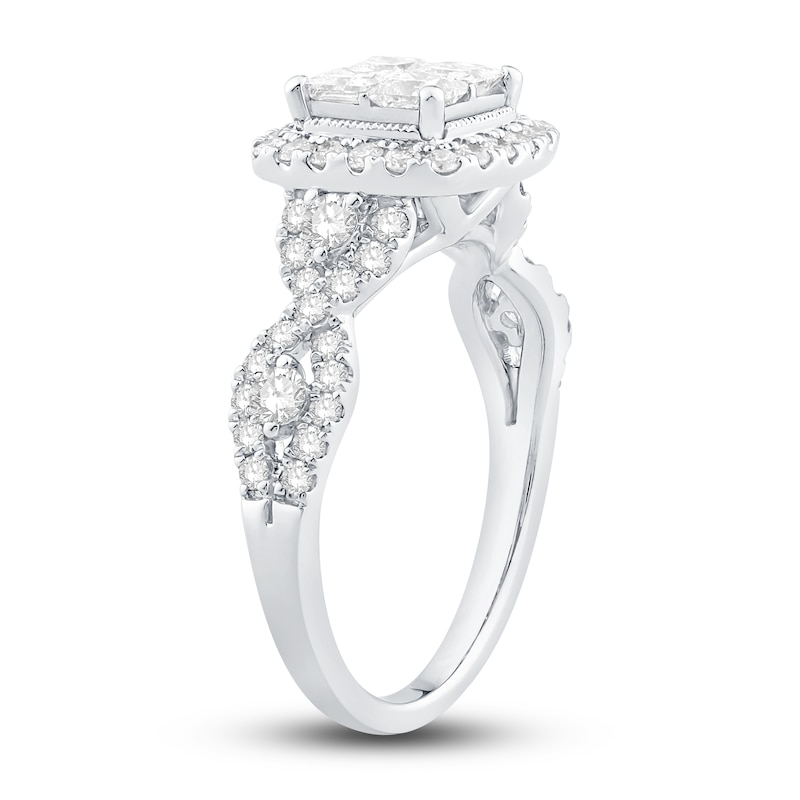 Diamond Engagement Ring 1-1/3 ct tw Round/Princess 14K White Gold