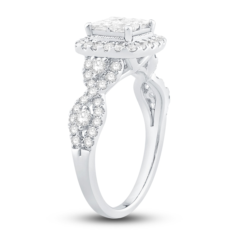 Main Image 2 of Diamond Engagement Ring 1-1/3 ct tw Round/Princess 14K White Gold