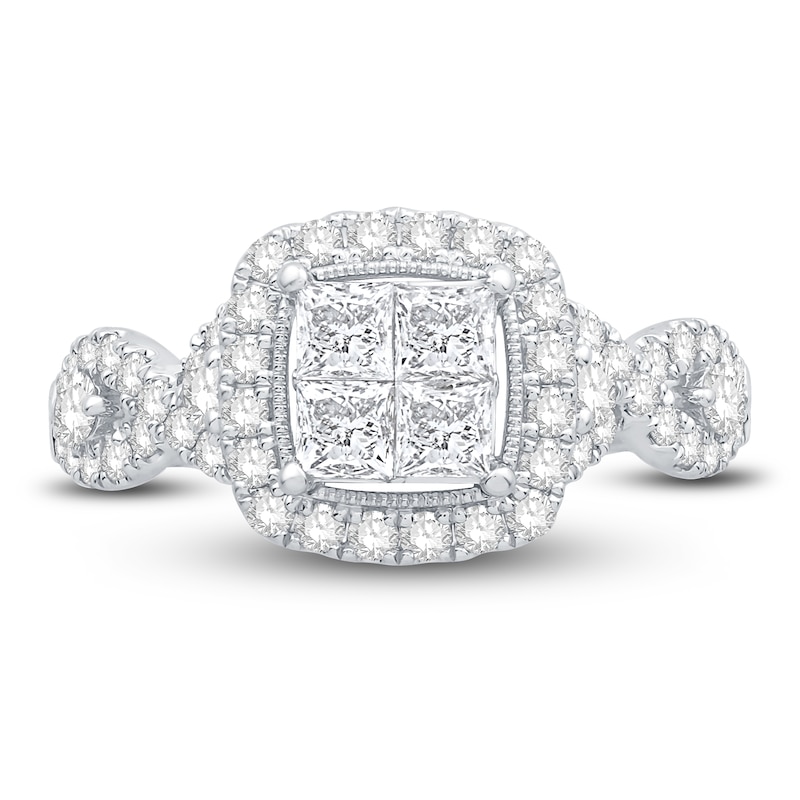 Main Image 3 of Diamond Engagement Ring 1-1/3 ct tw Round/Princess 14K White Gold