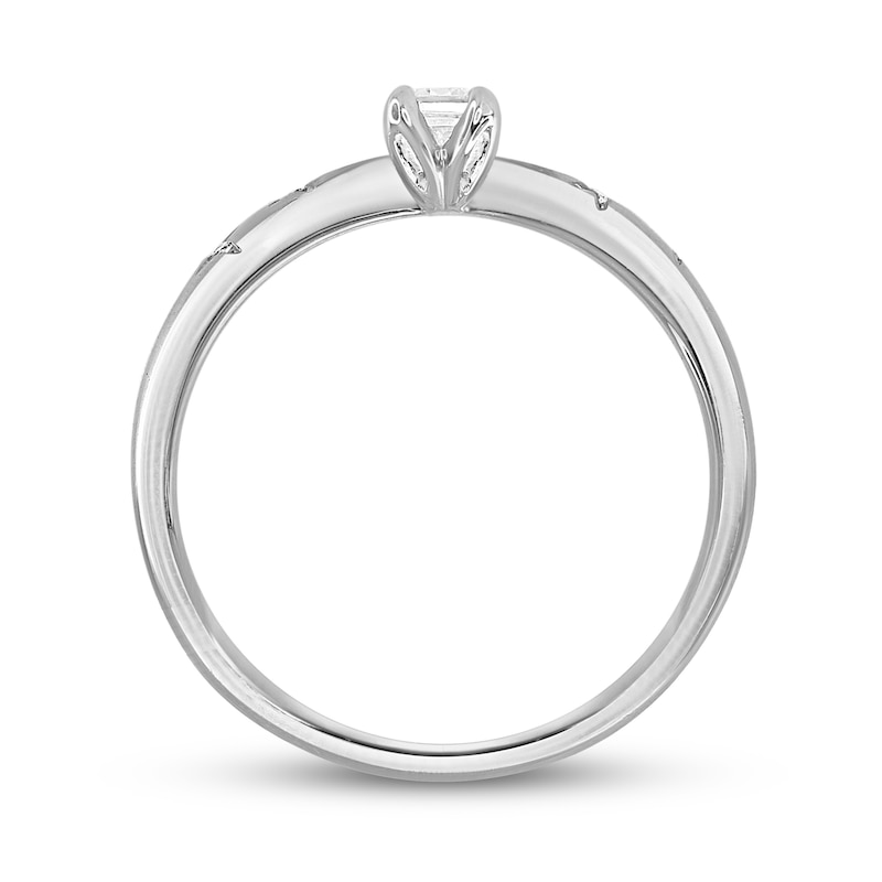 Main Image 4 of Diamond Engagement Ring 1/3 ct tw Round/Emerald 14K White Gold