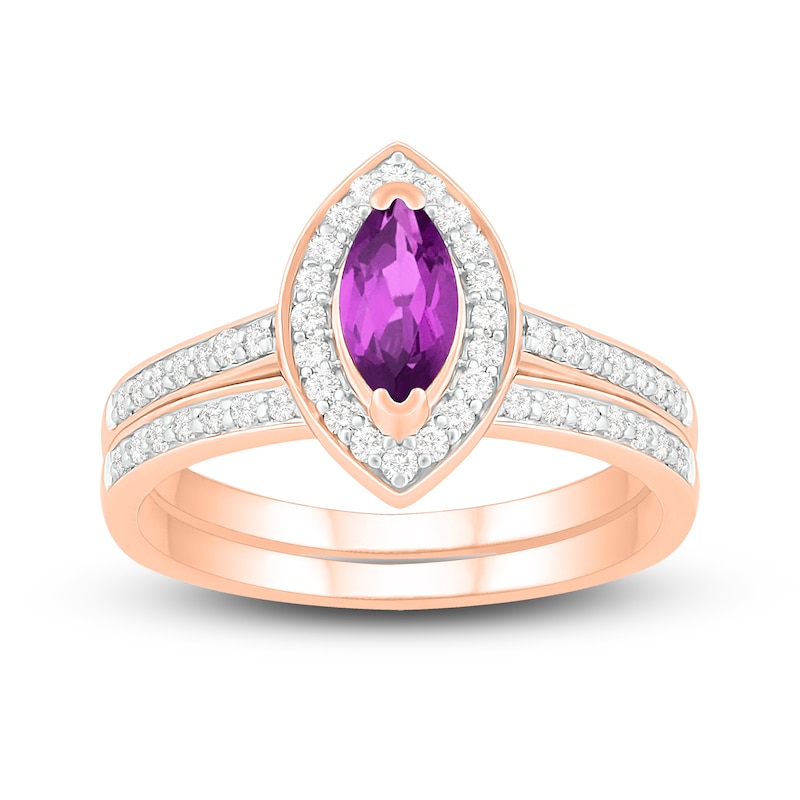 Natural Amethyst Engagement Ring 1/3 ct tw Diamonds 14K Rose Gold