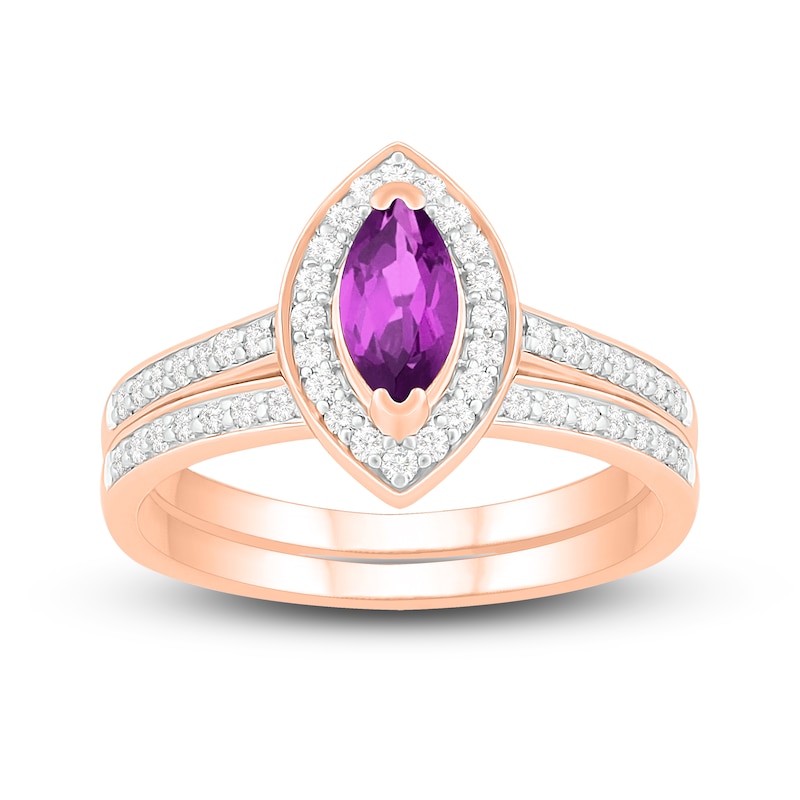 Main Image 1 of Natural Amethyst Engagement Ring 1/3 ct tw Diamonds 14K Rose Gold