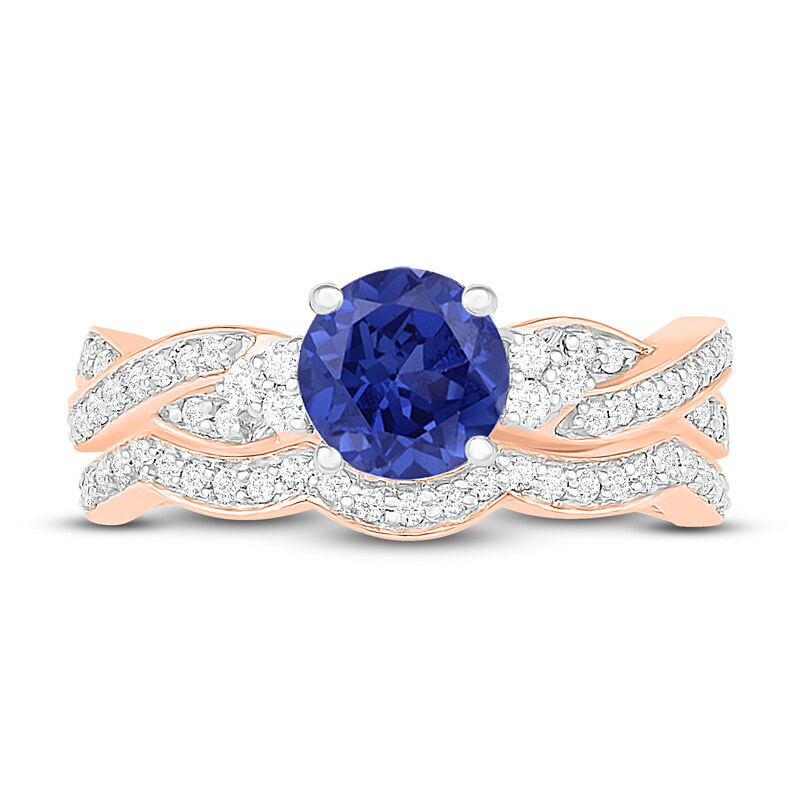 Main Image 2 of Natural Blue Sapphire Bridal Set 3/8 ct tw Diamonds 14K Rose Gold