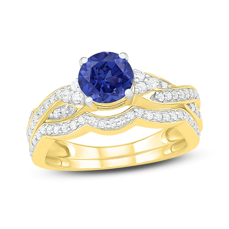 Natural Blue Sapphire Bridal Set 3/8 ct tw Diamonds 14K Yellow Gold | Jared