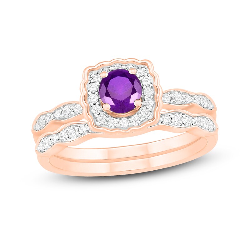 Main Image 1 of Natural Amethyst Bridal Set 1/3 ct tw Diamonds 14K Rose Gold