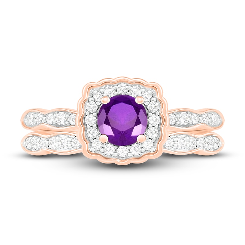 Main Image 2 of Natural Amethyst Bridal Set 1/3 ct tw Diamonds 14K Rose Gold