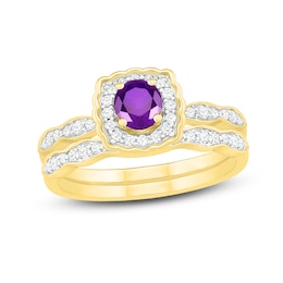 Natural Amethyst Bridal Set 1/3 ct tw Diamonds 14K Yellow Gold