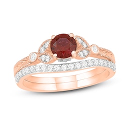 Natural Garnet Bridal Set 1/4 ct tw Diamonds 14K Rose Gold