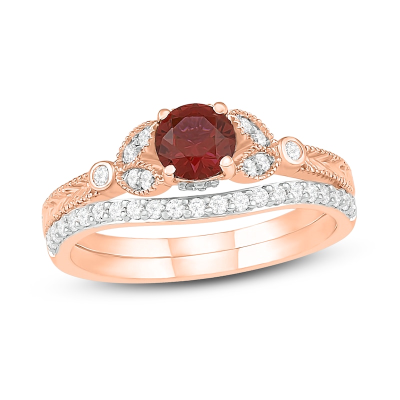 Main Image 1 of Natural Garnet Bridal Set 1/4 ct tw Diamonds 14K Rose Gold