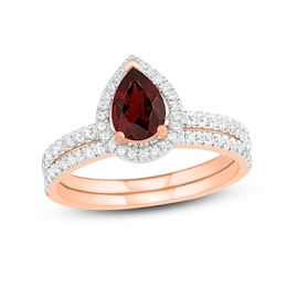 Natural Garnet Bridal Set 1/3 ct tw Diamonds 14K Rose Gold