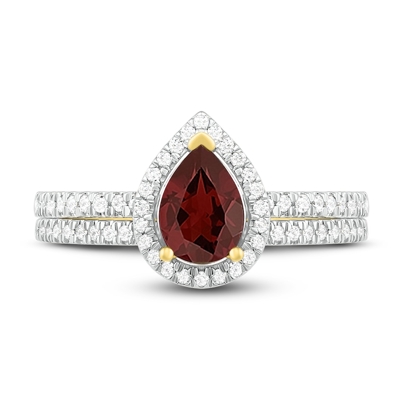 Natural Garnet Bridal Set 1/3 ct tw Diamonds 14K Yellow Gold