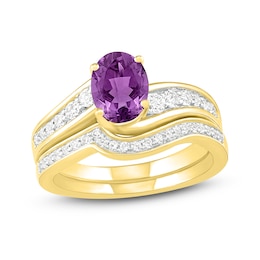 Natural Amethyst Bridal Set 3/8 ct tw Diamonds 14K Yellow Gold