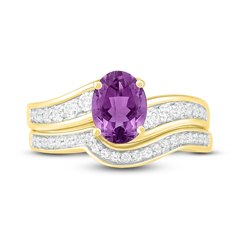 Main Image 2 of Natural Amethyst Bridal Set 3/8 ct tw Diamonds 14K Yellow Gold