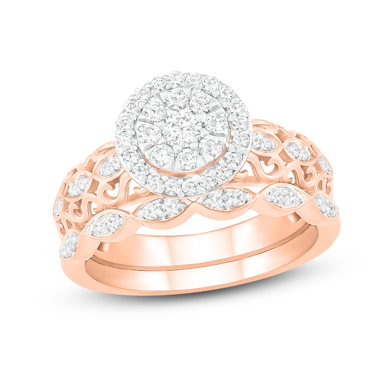 Main Image 1 of Diamond Bridal Set 3/8 ct tw Round 14K Rose Gold