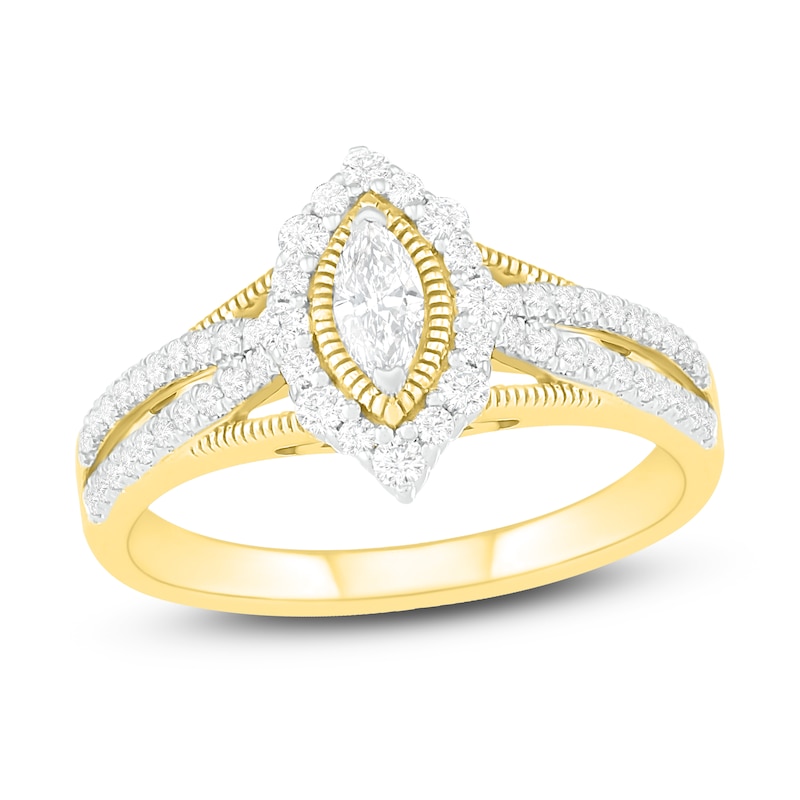 Diamond Engagement Ring 3/4 ct tw Marquise/Round 14K Yellow Gold