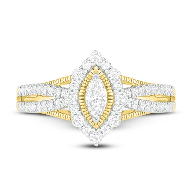 Diamond Engagement Ring 3/4 ct tw Marquise/Round 14K Yellow Gold