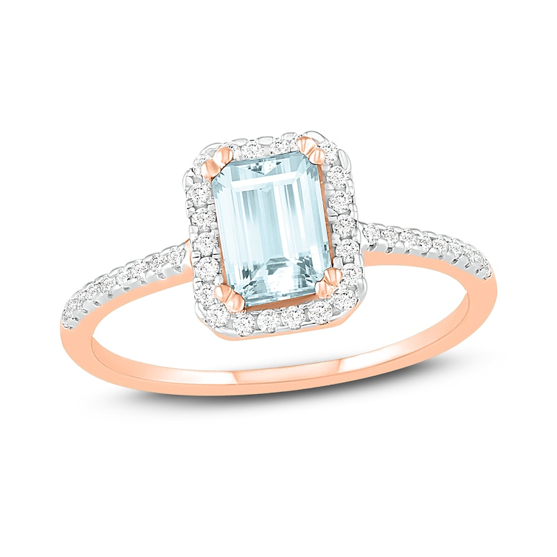 Main Image 1 of Natural Aquamarine Engagement Ring 1/4 ct tw Diamonds 14K Rose Gold